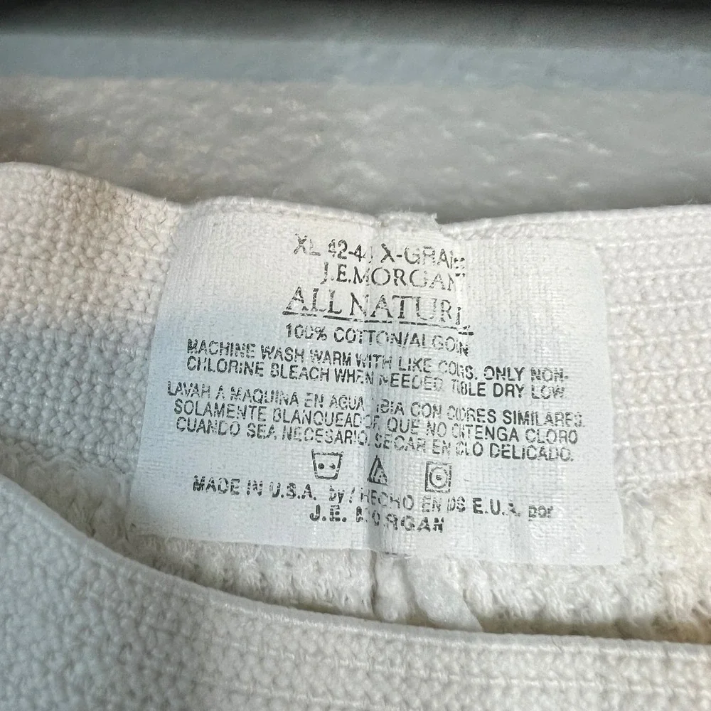 J.E. Morgan Long Johns Mens XL White All Natural Thermal Waffle Knit USA Made